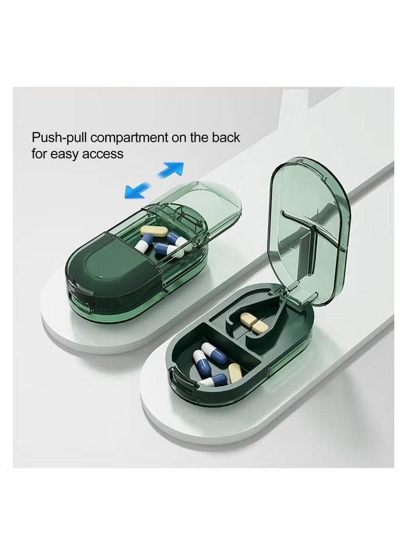 Pill Cutter Portable Pill Splitter 2-in-1 Pill Case with Stainless Steel Blade for Small or Large Vitamins Tablets Mini Pill Organizer Compartment - Image 3