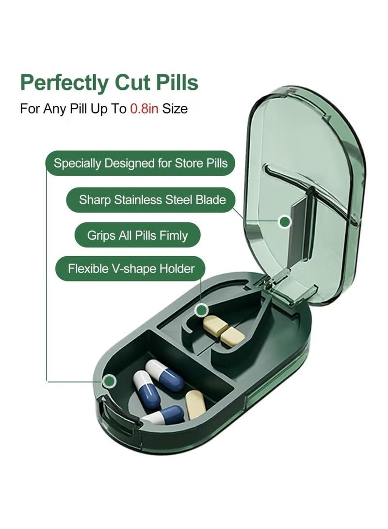 Pill Cutter Portable Pill Splitter 2-in-1 Pill Case with Stainless Steel Blade for Small or Large Vitamins Tablets Mini Pill Organizer Compartment - Image 5