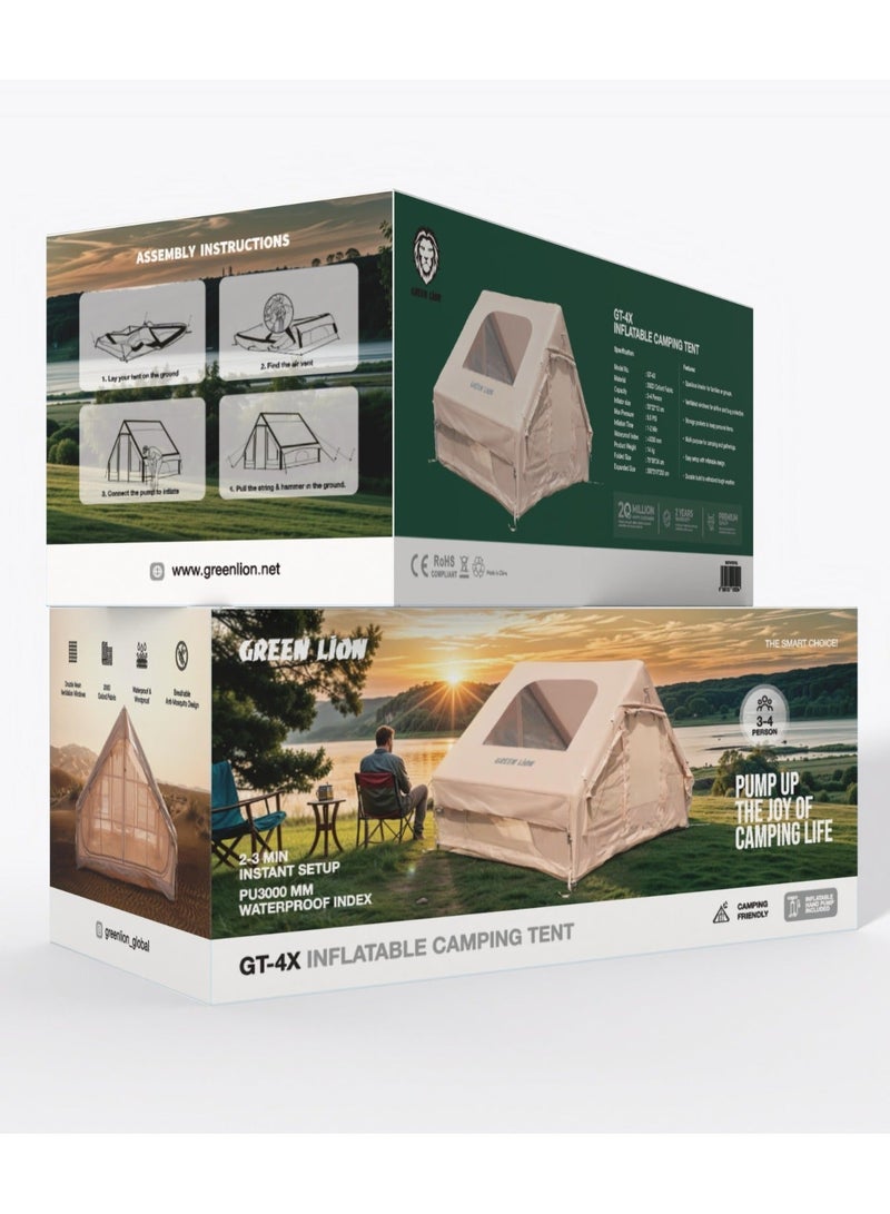 73Hours خيمة تخييم قابلة للنفخ GT-4X / مناسبة للتخييم / تصميم مضاد للبعوض قابل للتنفس / مقاوم للماء والرياح / بناء متين / تركيب فوري / مضخة / نوافذ جيدة التهوية / 3-4 أشخاص - بيج - Image 5