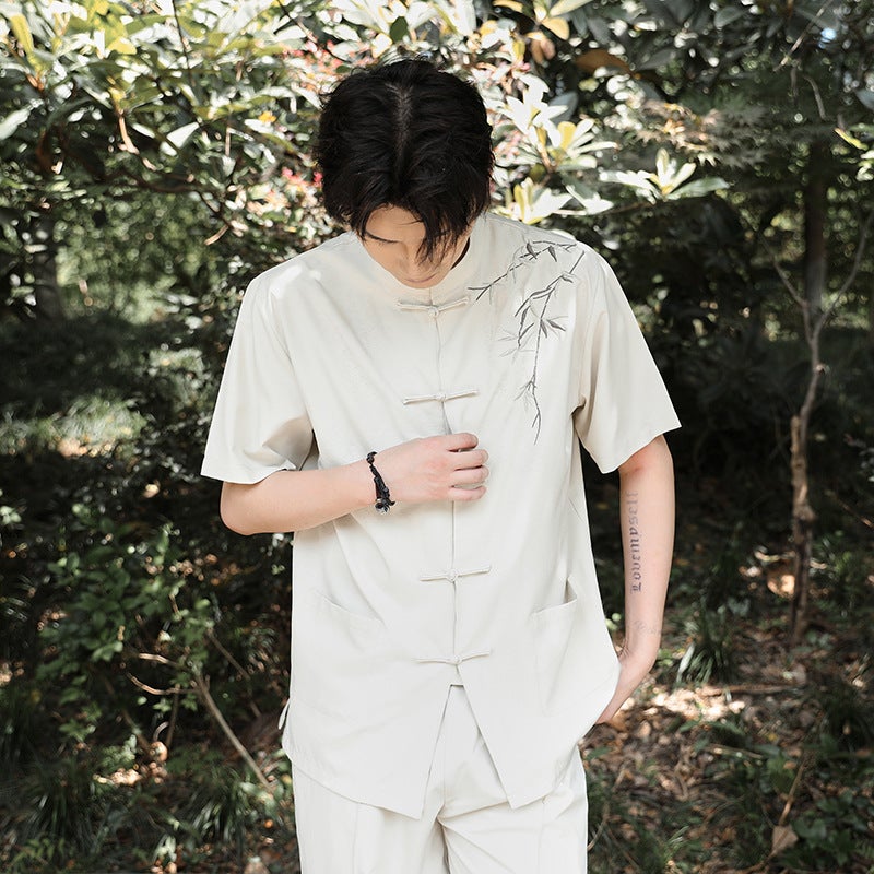 Embroidered Chinese Style Summer Thin Ice Silk Short-Sleeved Shirt Chinese Hanfu Loose Plus Size G103 2301-0110 - Image 1