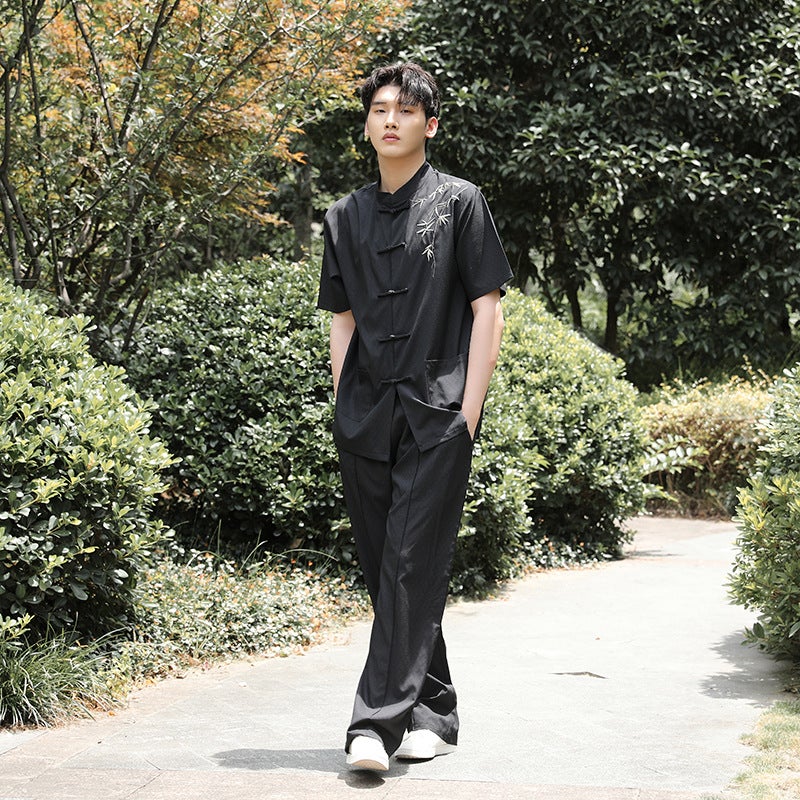 Embroidered Chinese Style Summer Thin Ice Silk Short-Sleeved Shirt Chinese Hanfu Loose Plus Size G103 2301-0110 - Image 2