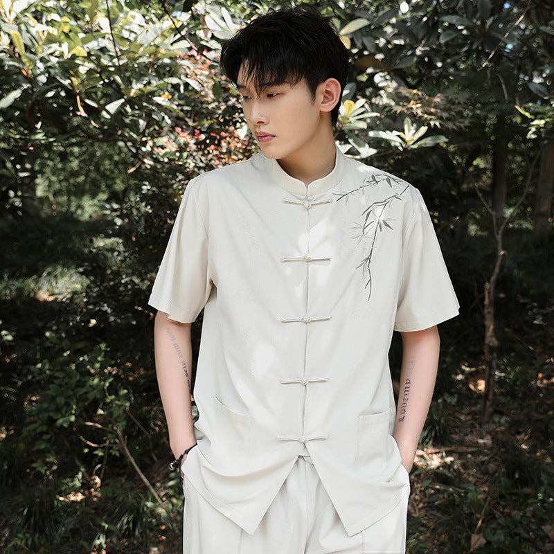 Embroidered Chinese Style Summer Thin Ice Silk Short-Sleeved Shirt Chinese Hanfu Loose Plus Size G103 2301-0110 - Image 5