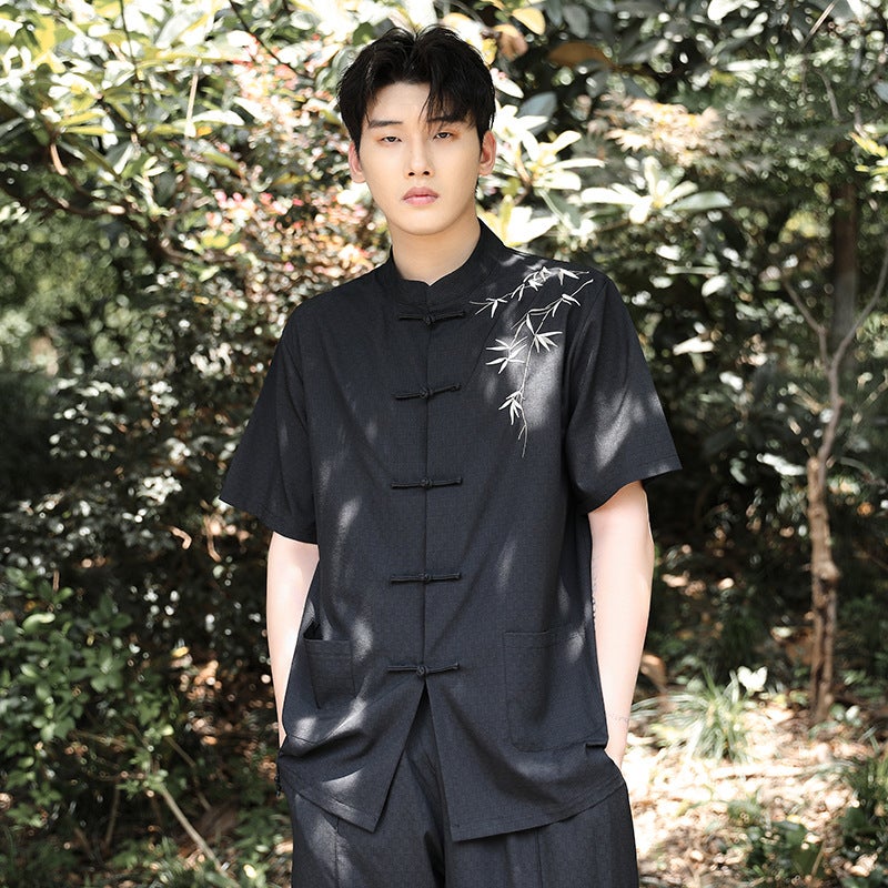 Embroidered Chinese Style Summer Thin Ice Silk Short-Sleeved Shirt Chinese Hanfu Loose Plus Size G103 2301-0110 - Image 3