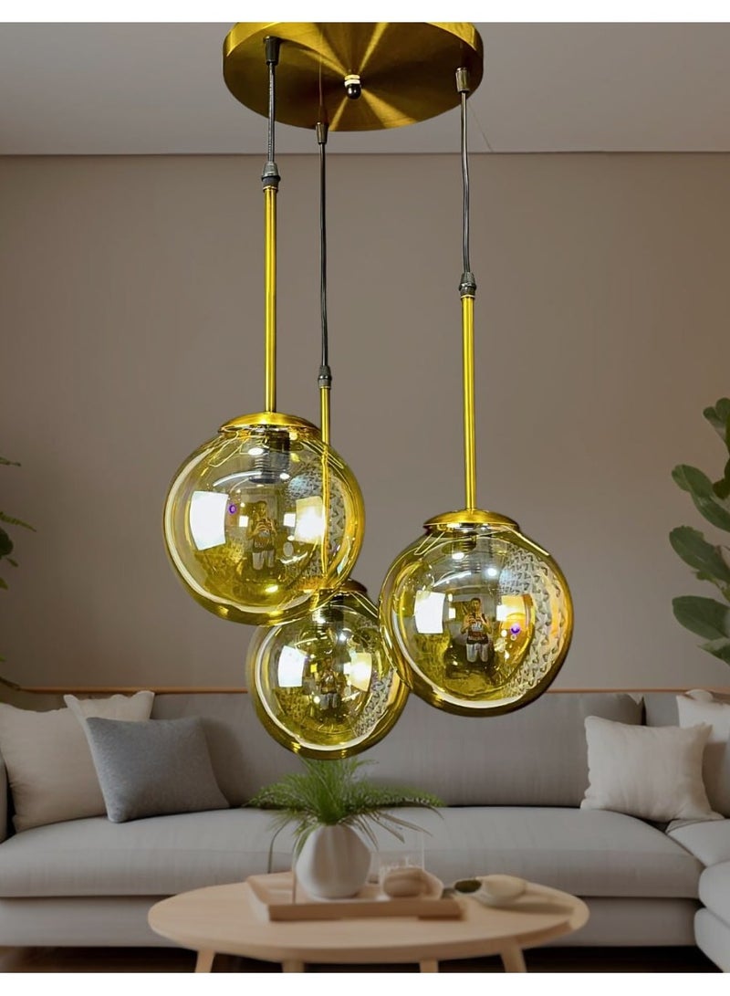 Modern triple metal pendant, gold color, 3 bulbs