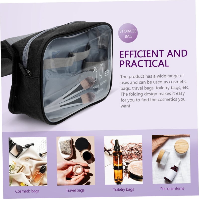 Foldable Travel Makeup Bag For Women With Handle And Pvc Window Black Compact Storage Organizer - Image 5