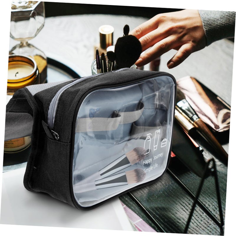 Foldable Travel Makeup Bag For Women With Handle And Pvc Window Black Compact Storage Organizer - Image 4