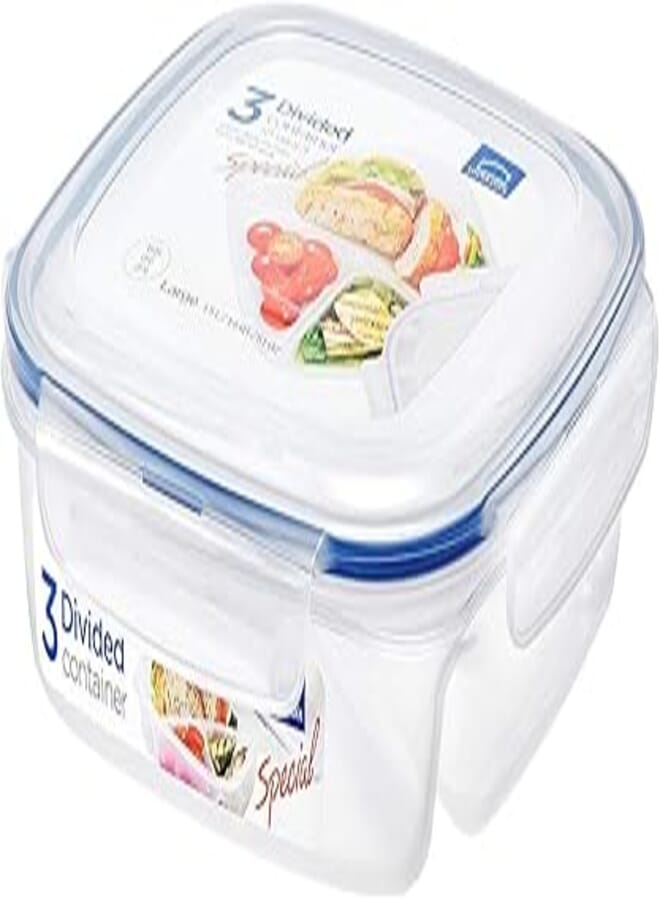 LocknLock LocknLock SQUARE SHORT FOOD CONTAINER WITH DIVIDER (ADULT PLATE), Clear, 1.5L, HPL970 