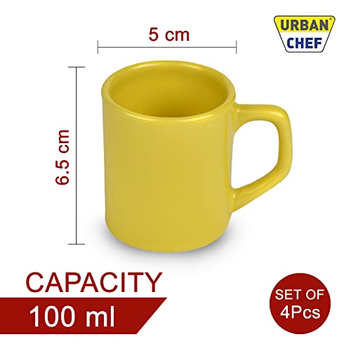 URBAN CHEF Droite Ceramic Handcrafted Shine Matte Yellow Cup- Microwave Safe Tea/Milk with Handle Ideal Best for Self Use Or Gift for Friends,Birthday (Set of 4,100 ML Each) Ceramic Cup - Image 4