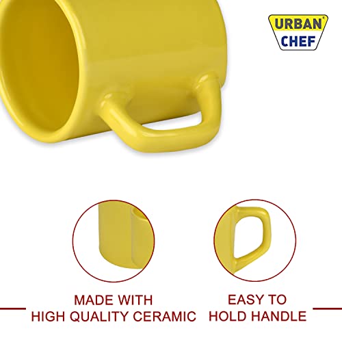 URBAN CHEF Droite Ceramic Handcrafted Shine Matte Yellow Cup- Microwave Safe Tea/Milk with Handle Ideal Best for Self Use Or Gift for Friends,Birthday (Set of 4,100 ML Each) Ceramic Cup - Image 3