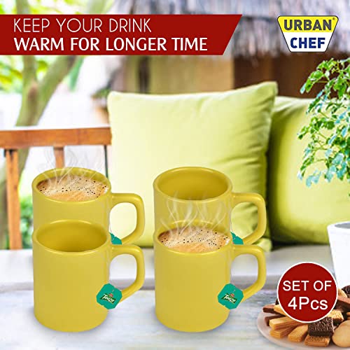 URBAN CHEF Droite Ceramic Handcrafted Shine Matte Yellow Cup- Microwave Safe Tea/Milk with Handle Ideal Best for Self Use Or Gift for Friends,Birthday (Set of 4,100 ML Each) Ceramic Cup - Image 2