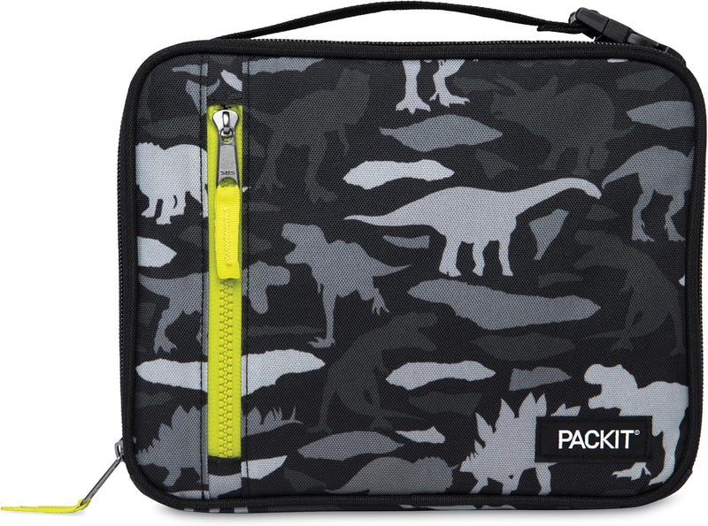 Pac-Kit Freezable Classic Lunch Box, Dino Camo Charcoal, Built with EcoFreeze Technology, Collapsible, Reusable, Zip Closure With Zip Front Pocket and Buckle Handle, Designed for Lunches - Image 1