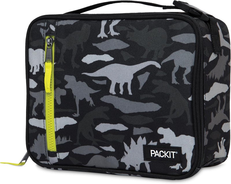 Pac-Kit Freezable Classic Lunch Box, Dino Camo Charcoal, Built with EcoFreeze Technology, Collapsible, Reusable, Zip Closure With Zip Front Pocket and Buckle Handle, Designed for Lunches - Image 2