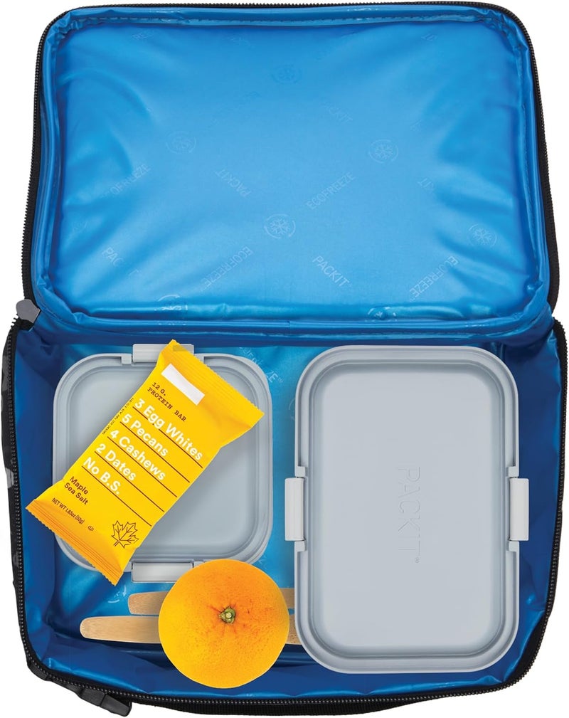 Pac-Kit Freezable Classic Lunch Box, Dino Camo Charcoal, Built with EcoFreeze Technology, Collapsible, Reusable, Zip Closure With Zip Front Pocket and Buckle Handle, Designed for Lunches - Image 5