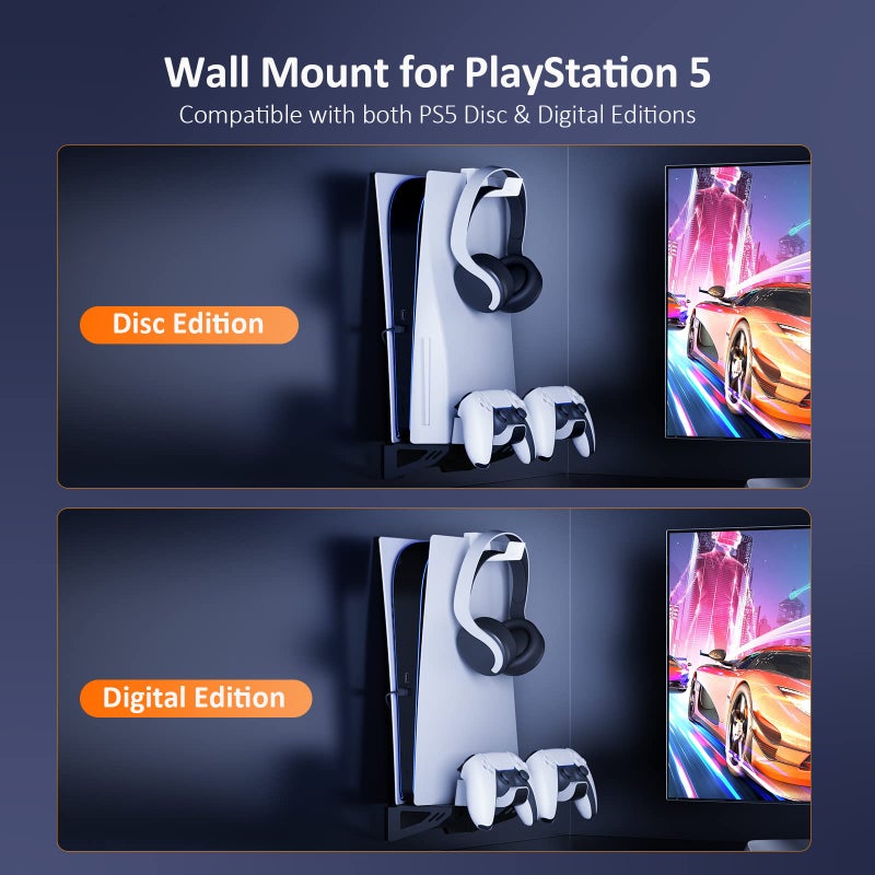 NEXIGO مجموعة تركيب على الحائط من نكسيغو مع محطة شحن لجهاز PS5 وإصدارات PS5 سليم/برو، شواحن مزدوجة للتحكم، حامل حائط من الصلب، وتعليق سماعات الرأس - متوافق مع بلاي ستيشن 5 (قرص ورقمي) - Image 5