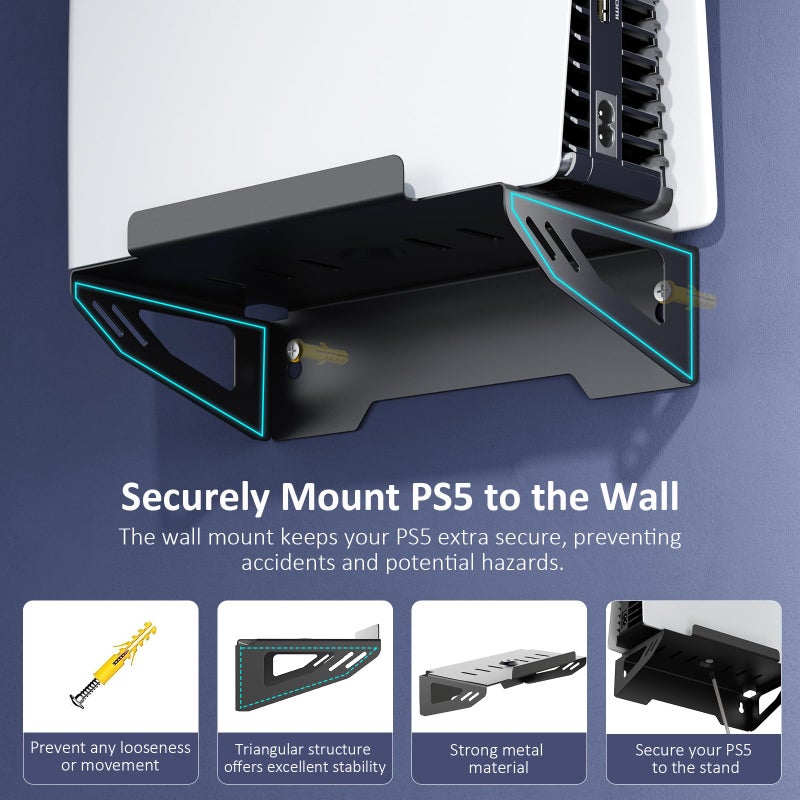 NEXIGO مجموعة تركيب على الحائط من نكسيغو مع محطة شحن لجهاز PS5 وإصدارات PS5 سليم/برو، شواحن مزدوجة للتحكم، حامل حائط من الصلب، وتعليق سماعات الرأس - متوافق مع بلاي ستيشن 5 (قرص ورقمي) - Image 2
