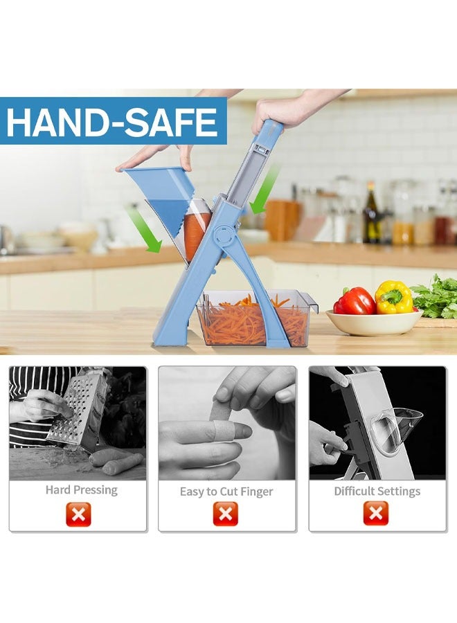 يلا جوي ﻿ مفرمة خضروات متعددة الاستخدامات، سُمك قابل للتعديل، شفرة قابلة للفصل، تقطيع شرائح وشرائح ونردات ومكعبات وتقطيع وفرم وتقطيع، مفرمة سلطة مطبخ أسرع مع وعاء (أزرق) - Image 2