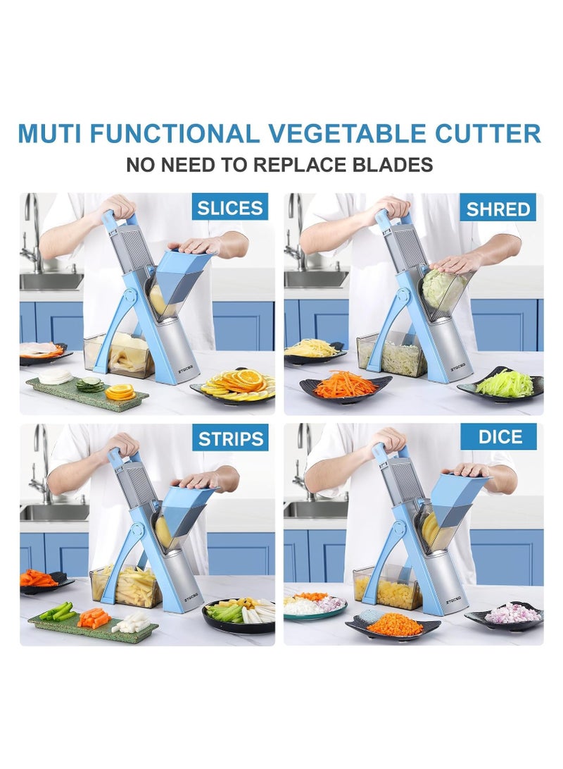 يلا جوي ﻿ مفرمة خضروات متعددة الاستخدامات، سُمك قابل للتعديل، شفرة قابلة للفصل، تقطيع شرائح وشرائح ونردات ومكعبات وتقطيع وفرم وتقطيع، مفرمة سلطة مطبخ أسرع مع وعاء (أزرق) - Image 3