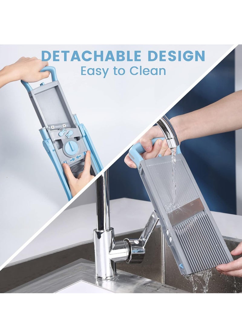 يلا جوي ﻿ مفرمة خضروات متعددة الاستخدامات، سُمك قابل للتعديل، شفرة قابلة للفصل، تقطيع شرائح وشرائح ونردات ومكعبات وتقطيع وفرم وتقطيع، مفرمة سلطة مطبخ أسرع مع وعاء (أزرق) - Image 5