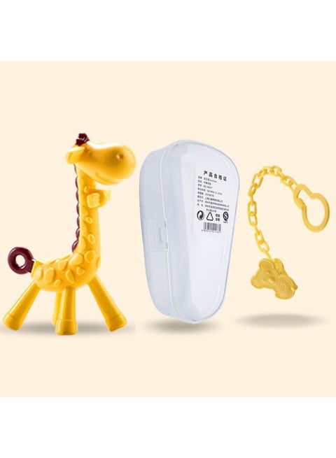 Baby Teether Teether Teether Stick Baby Bite Manhattan Hand Ball Toy Teether Silicone Boiled Deer-Color:Deer Teether + Storage Box + Anti-drop Chain