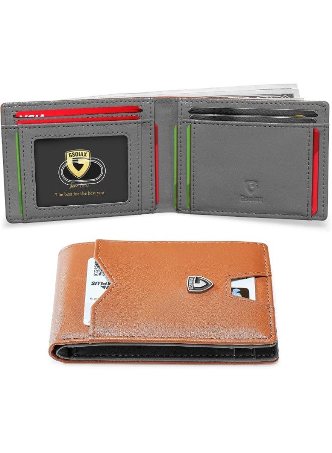 GSOIAX Mens Slim Wallet, Minimalist Thin Front Pocket Leather Credit Card Holder with RFID Blocking for Work Travel - Image 1