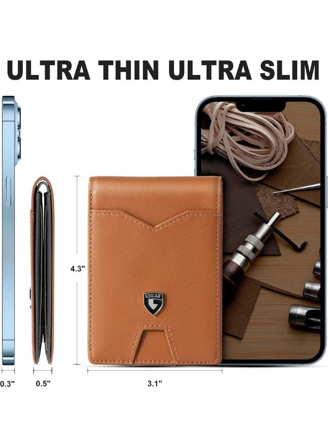GSOIAX Mens Slim Wallet, Minimalist Thin Front Pocket Leather Credit Card Holder with RFID Blocking for Work Travel - Image 5
