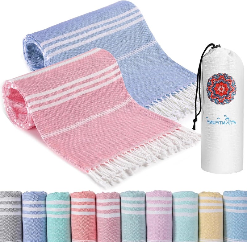 Antfuny 2 Packs Turkish Beach Towels Vacation Essentials Quick Dry Sand Free Soft Absorbent Extra Large Xl Big Blanket Adult Oversized Bath Pool Swim Towel Lightweight Thin Sandless Compact No Sand Packabl - Image 1