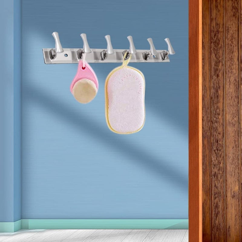 GHAR DWAR Ghardwar Stainless Steel Gaddi 6 Pin Cloth Hanger Wall Hook Rail for Hanging Clothes, Towel Hook Set/Bathroom Cloth Hanger Robe Wall Door Hooks Rail for Hanging Keys(Pack of 1) - Image 4