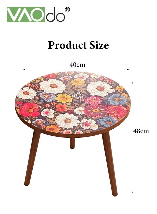 فاو دو طاولة جانبية مستديرة، طاولة قهوة بجانب السرير بتصميم ريترو، طاولة جانبية لغرفة المعيشة، غرفة النوم، المساحات الصغيرة، طاولة بجانب السرير سهلة التركيب 40*40*45 سم - Image 3