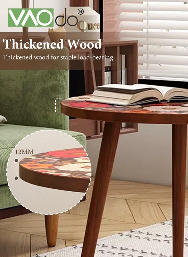 فاو دو طاولة جانبية مستديرة، طاولة قهوة بجانب السرير بتصميم ريترو، طاولة جانبية لغرفة المعيشة، غرفة النوم، المساحات الصغيرة، طاولة بجانب السرير سهلة التركيب 40*40*45 سم - Image 2