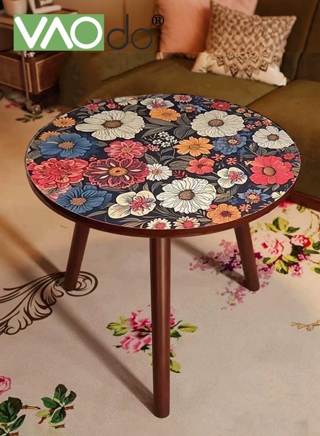 فاو دو طاولة جانبية مستديرة، طاولة قهوة بجانب السرير بتصميم ريترو، طاولة جانبية لغرفة المعيشة، غرفة النوم، المساحات الصغيرة، طاولة بجانب السرير سهلة التركيب 40*40*45 سم - Image 1