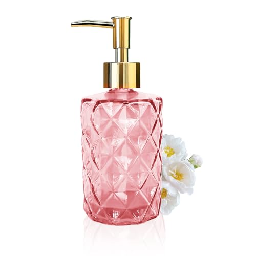 YTDTKJ Glass Soap Dispenser with Gold Pump, Bathroom Soap Dispenser, 330ml Hand Foam Lotion Dispenser, Refillable Liquid Soap Bottle for Kitchen, Hand Sanitizer, Lotion (Pink) - Image 1
