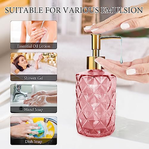 YTDTKJ Glass Soap Dispenser with Gold Pump, Bathroom Soap Dispenser, 330ml Hand Foam Lotion Dispenser, Refillable Liquid Soap Bottle for Kitchen, Hand Sanitizer, Lotion (Pink) - Image 3
