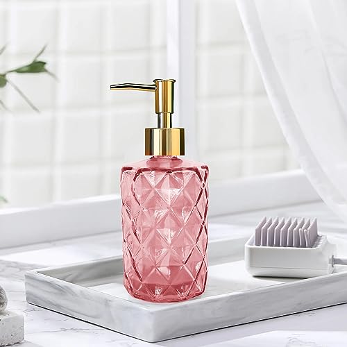 YTDTKJ Glass Soap Dispenser with Gold Pump, Bathroom Soap Dispenser, 330ml Hand Foam Lotion Dispenser, Refillable Liquid Soap Bottle for Kitchen, Hand Sanitizer, Lotion (Pink) - Image 5