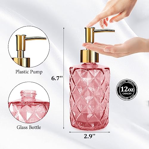 YTDTKJ Glass Soap Dispenser with Gold Pump, Bathroom Soap Dispenser, 330ml Hand Foam Lotion Dispenser, Refillable Liquid Soap Bottle for Kitchen, Hand Sanitizer, Lotion (Pink) - Image 2