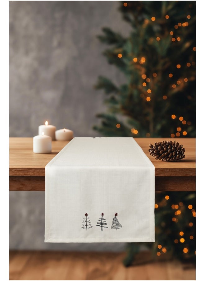 Koza Home Koza Home Charm Special Pine Tree Embroidered Cream Runner 45X140 35262A 45 x 140  - Image 1