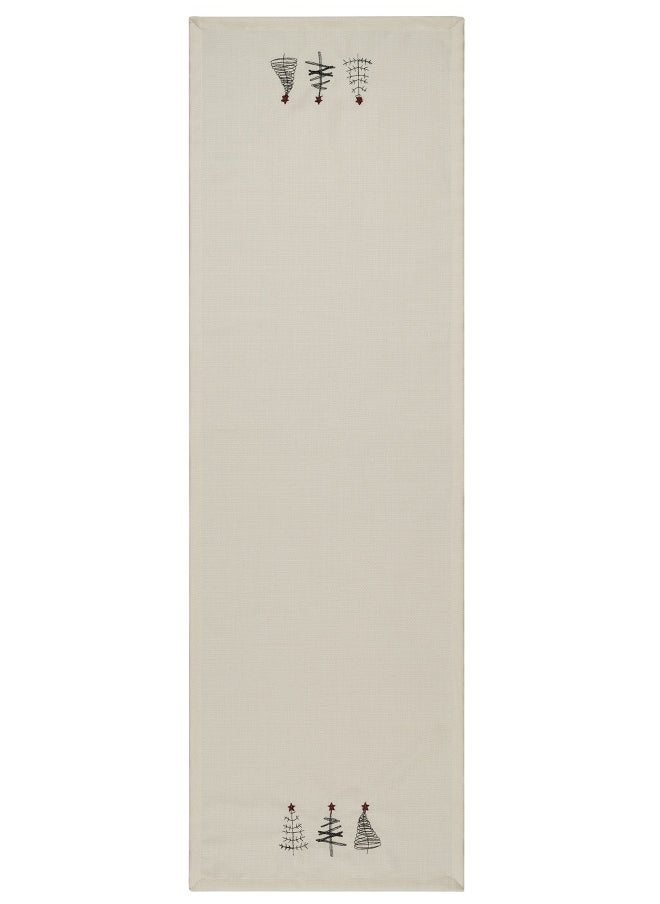 Koza Home Koza Home Charm Special Pine Tree Embroidered Cream Runner 45X140 35262A 45 x 140  - Image 2