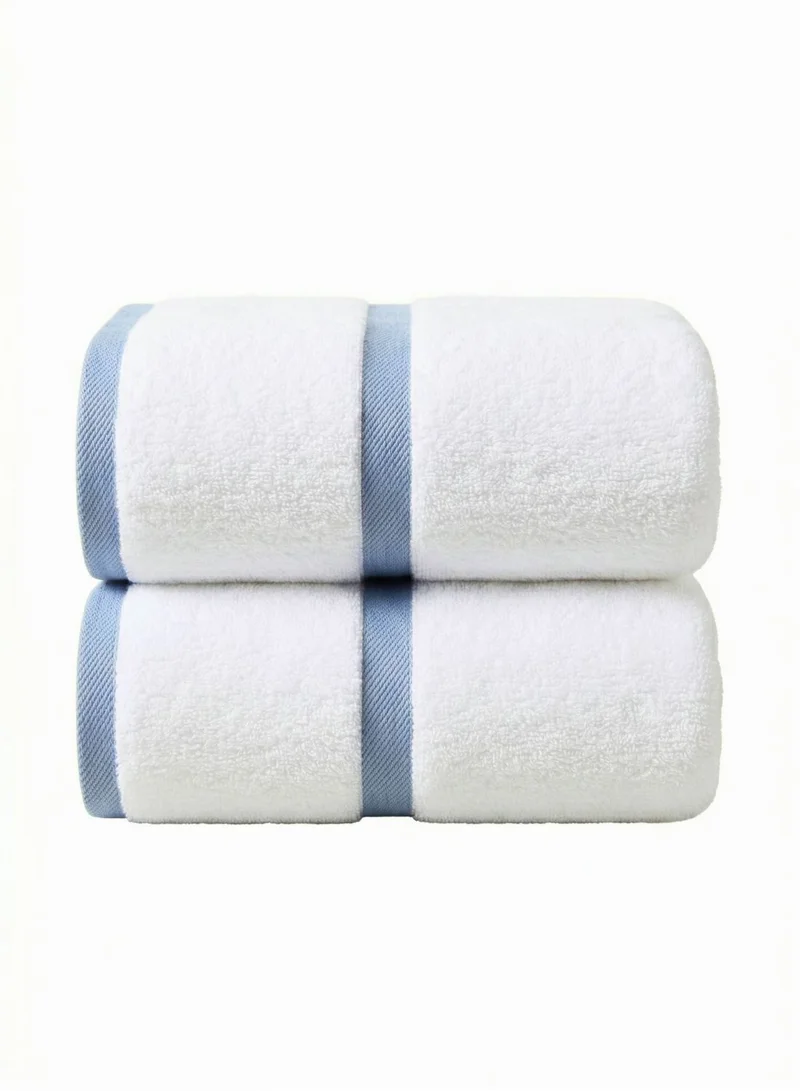 1 تشيس طقم مناشف حمام من قطعتين - مناشف حمام ناعمة وماصة مصنوعة من القطن الخالص بنسبة 100%، وزنها 600 غرام/متر مربع، مزينة بخطوط زرقاء على الحواف، مناشف كبيرة فاخرة للاستخدام المنزلي والمنتجعات الصحية والفنادق