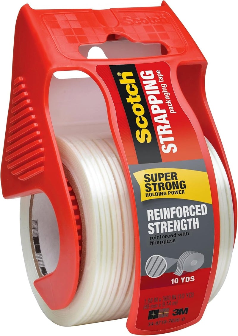 Scotch  Reinforced Strength Shipping Strapping Tape 50-3M With Dispenser, Clear, 1.88" X 360 In, 1 Dispenser/Pack - Image 3