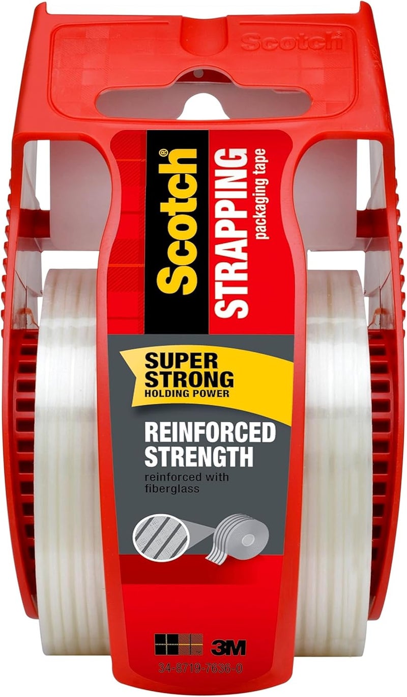 Scotch  Reinforced Strength Shipping Strapping Tape 50-3M With Dispenser, Clear, 1.88" X 360 In, 1 Dispenser/Pack - Image 1