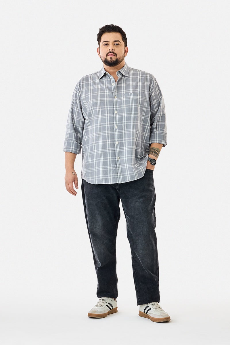 SNITCH Linen Blend Plus Size Checks Shirt - Image 2