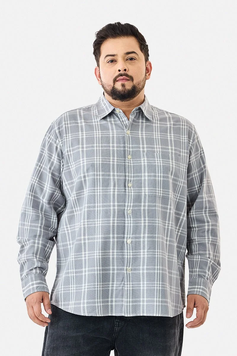 سنيتش قميص كاروهات مقاس كبير من مزيج الكتان