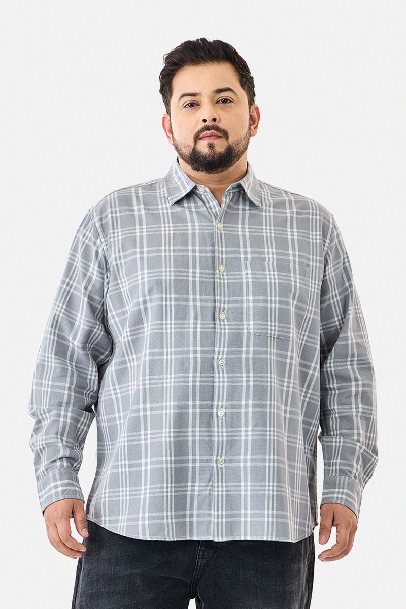 SNITCH Linen Blend Plus Size Checks Shirt - Image 1