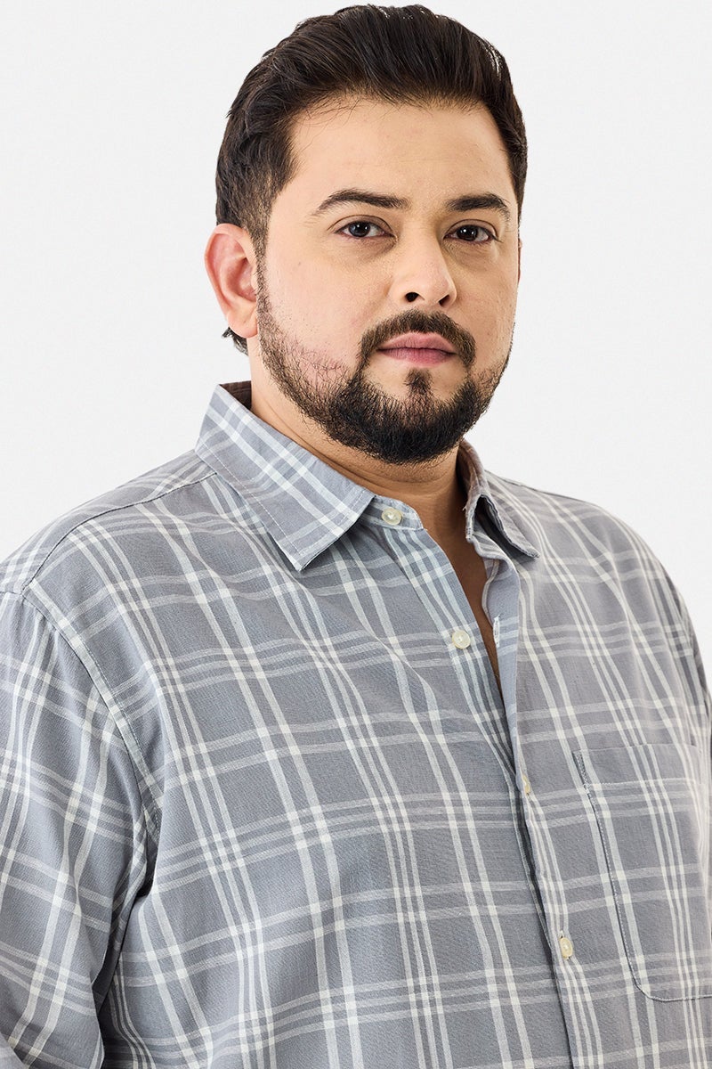 SNITCH Linen Blend Plus Size Checks Shirt - Image 3