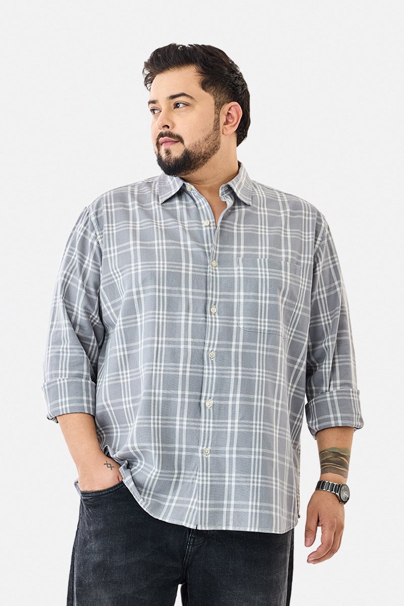 SNITCH Linen Blend Plus Size Checks Shirt - Image 4