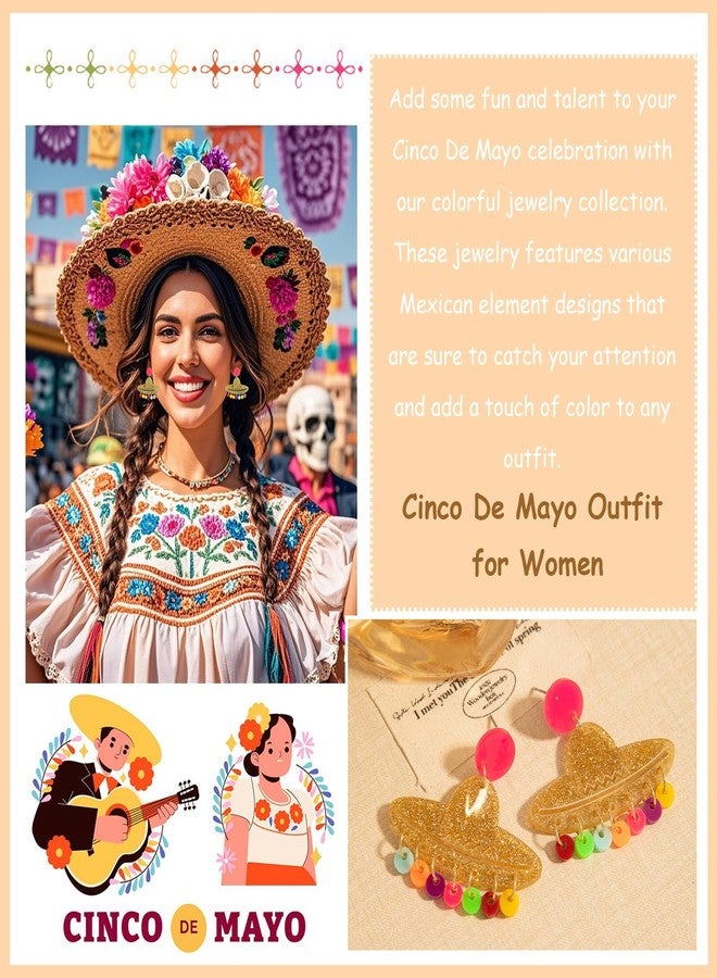 Dcfywl731 Cinco De Mayo Earrings for Women Mexican Fiesta Earrings Acrylic Hat Drop Earring Fiesta Cinco De Mayo Outfit Shirts for Women Mexican Festival Jewelry Gifts - Image 3