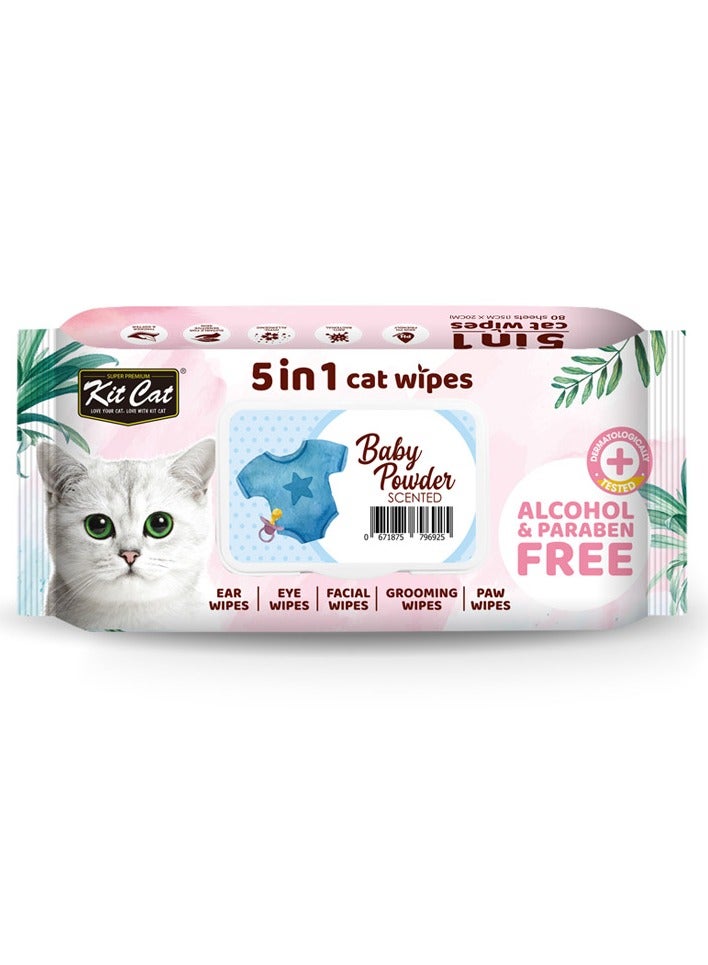 كيت كات مناديل مبللة 5 في 1 للقطط بودرة معطرة للأطفال 80 ورقة (15 × 20 سم) - Image 1