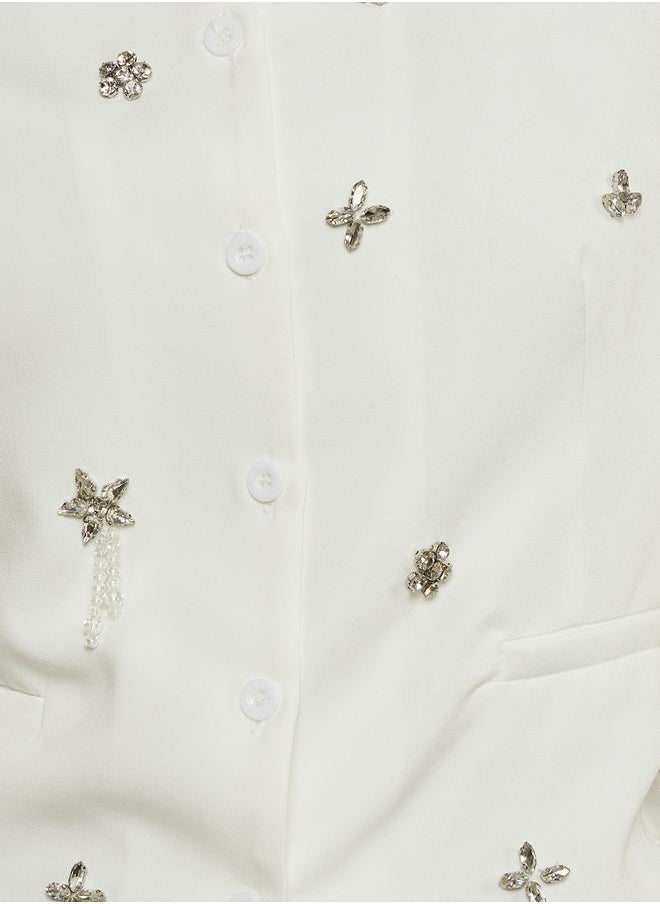 Styli Embellished V-Neck Waistcoat Top  - Image 4