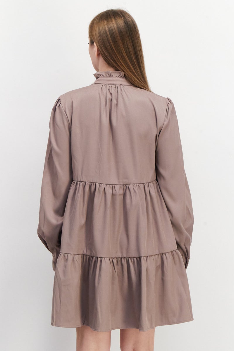En Saison Women Plain Mini Dress, Mushroom - Image 4