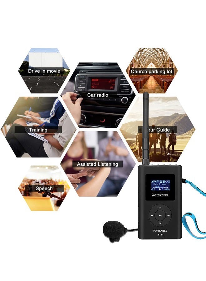 Retekess جهاز إرسال FM محمول FT11 طاقة منخفضة محطة إذاعية MP3 دعم بطاقة TF إدخال AUX للكنيسة - Image 5