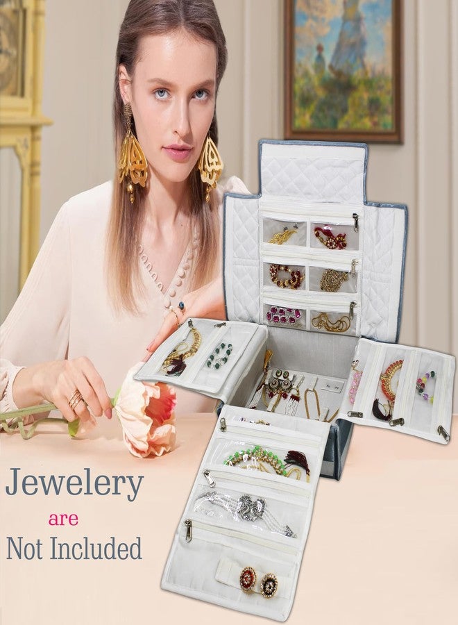 LUCES Cosmetic Makeup Bag Jewellery Organisers Pouch Foldable Travel Jewelry Organizer Case Zipper Locker Storage Box Pouch for Necklaces Earrings Rings Bracelets Grey - Image 5